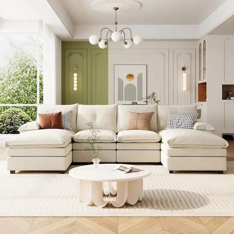 Roomfitters U-Shaped Chenille Sectional Sofa with Adjustable Armrest Pillows, Perfect for Living Rooms, Offices, Spacious Spaces