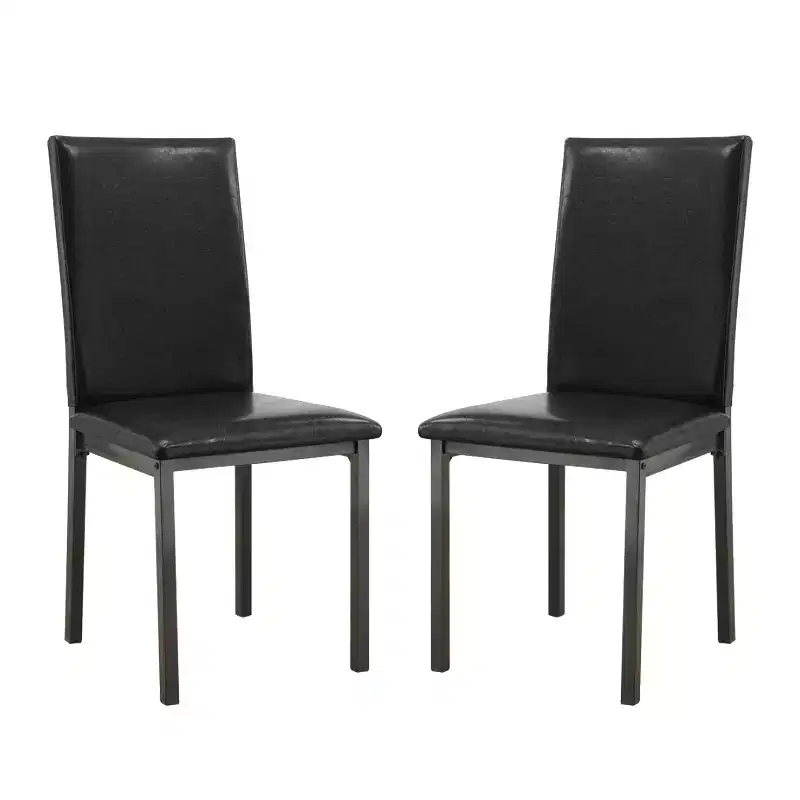Simple Relax Set of 2 Faux Leather and Metal Side Chairs in Black