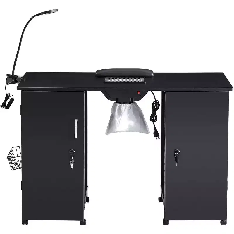 Metal Manicure Table, Double-Door Storage Nail Desk, Professional Workstation for Salon Studio