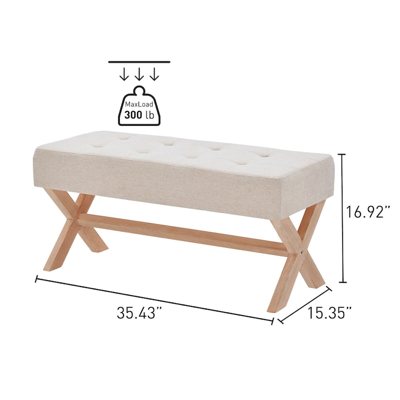 Fabric Entryway Bench Beige/ Grey/ White Upholstered Bench with X-Shaped Legs, 35-inch