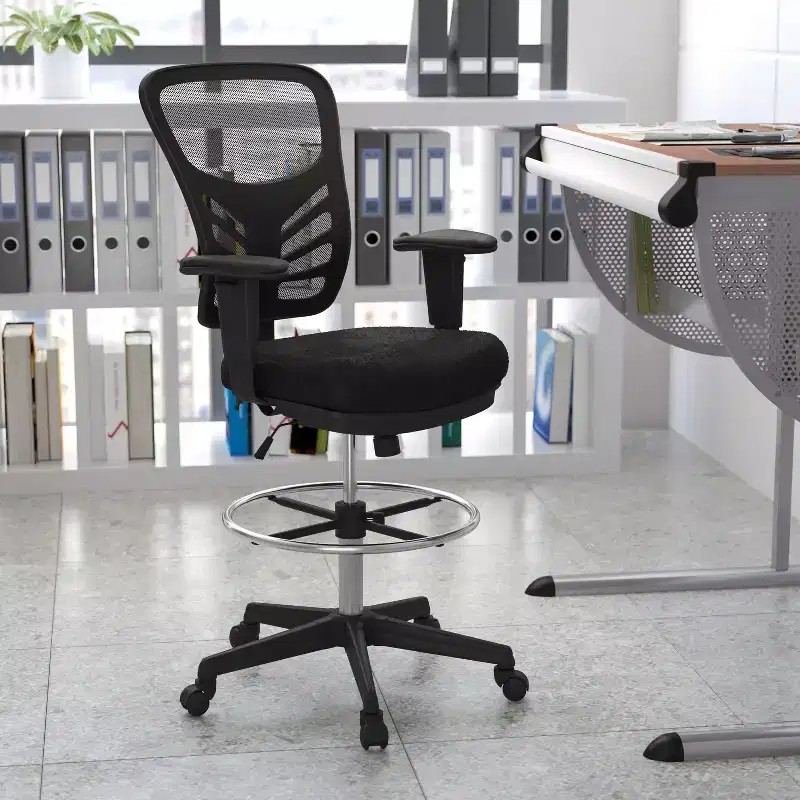 Mid-Back Mesh Ergonomic Drafting Chair with Adjustable Chrome Foot Ring and Adjustable Arms