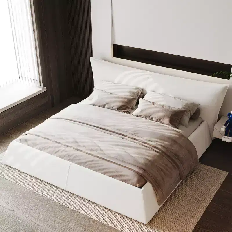 King Size Velvet Platform Bed, Upholstered Headboard with Solid Wood & Metal Frame, Slat Support No Box Spring Needed