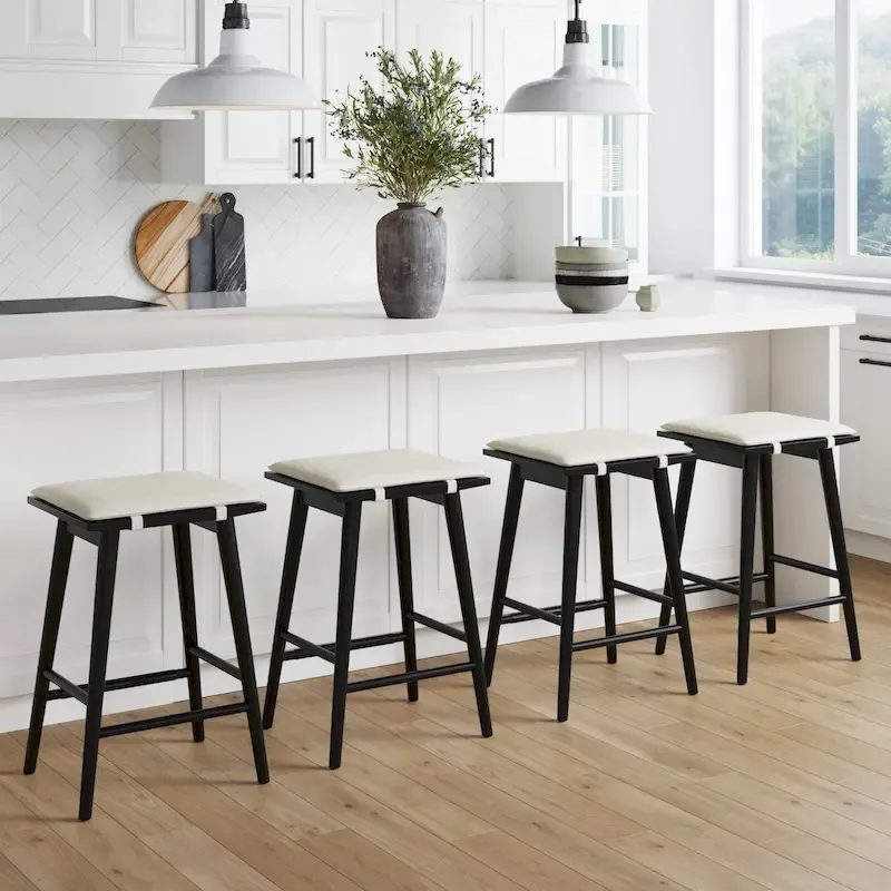 Boucle Upholstered Backless Counter Height Barstool with Cushion, Metal Legs, Modern Style