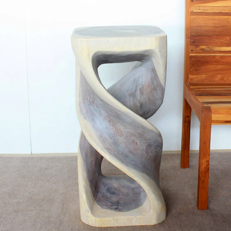 Wood Double Twist Stool Table 14 in SQ x 30 in H Grey Oil - 14 x 14 x 30