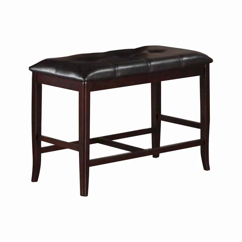 Brown Tufted Faux Leather High Bench, Wood Frame, 1-Seat