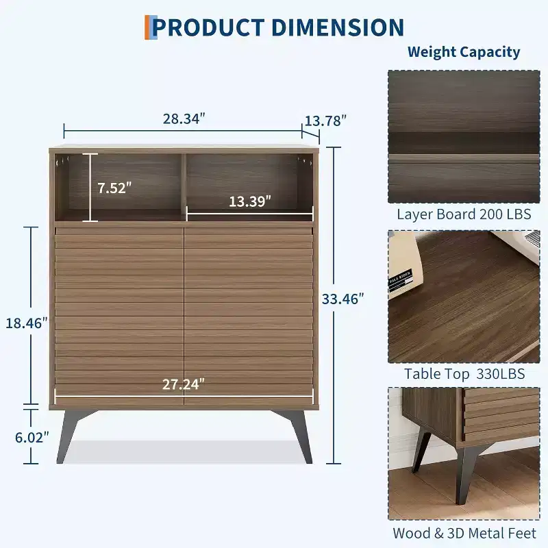 Gustowave Recessed Storage Cabinet, Sideboard With Storage And Adjustable Shelves