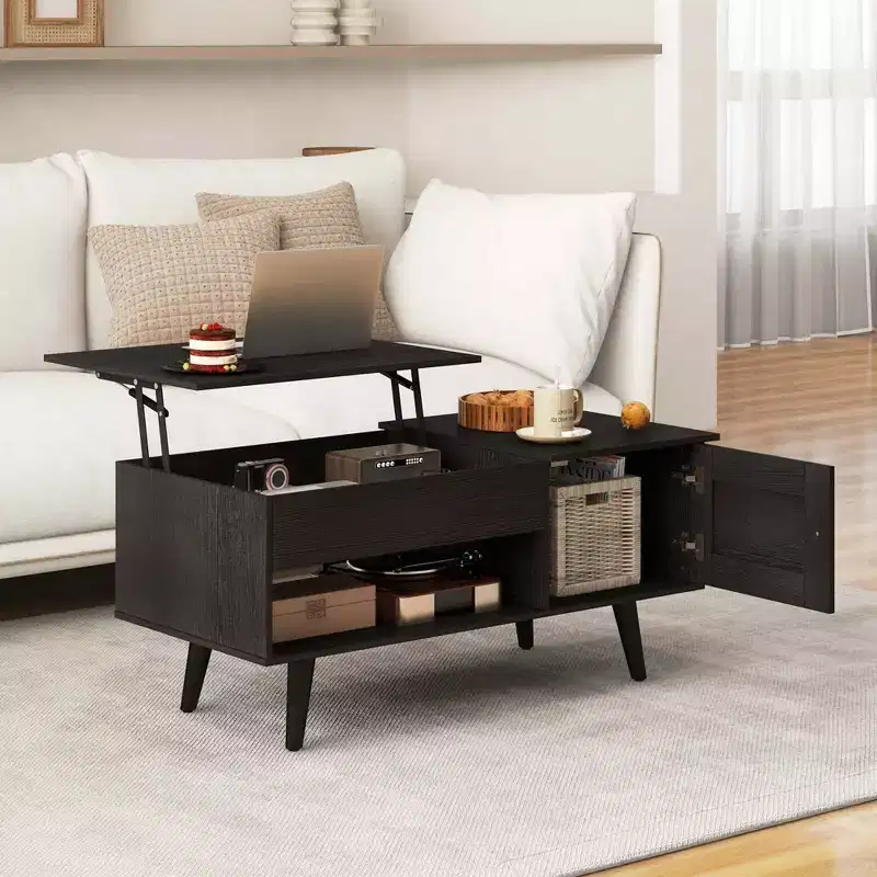 Costway Lift Top Coffee Table with Storage Hidden Compartment Cabinet & Open Shelf Black/Brown/Natural