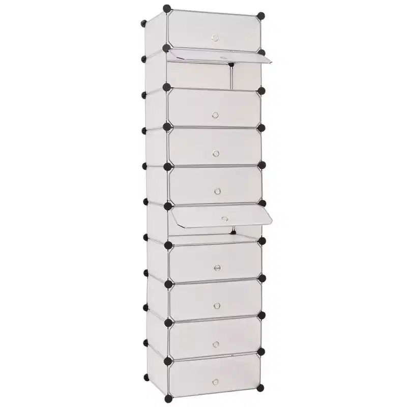 vidaXL Interlocking Shoe Organizer White/Black Cabinet Shelf 10 Compartments