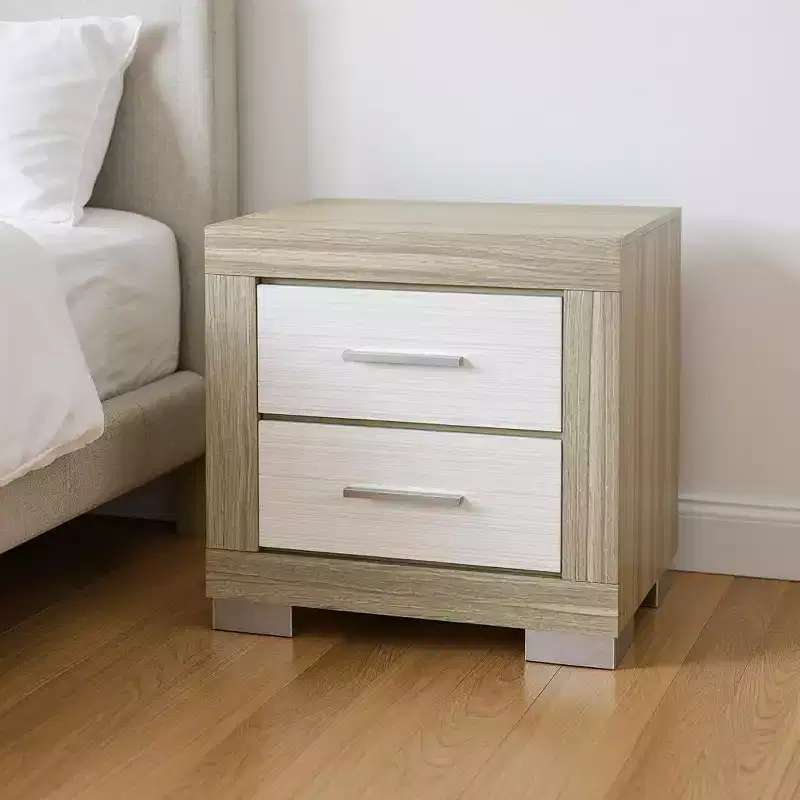 23 Natural and White Wood Square Two Drawer Nightstand