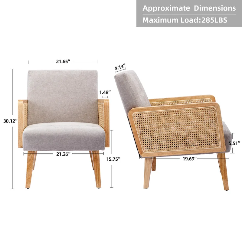 Rattan Armrest Fabric Upholstered Accent Chair