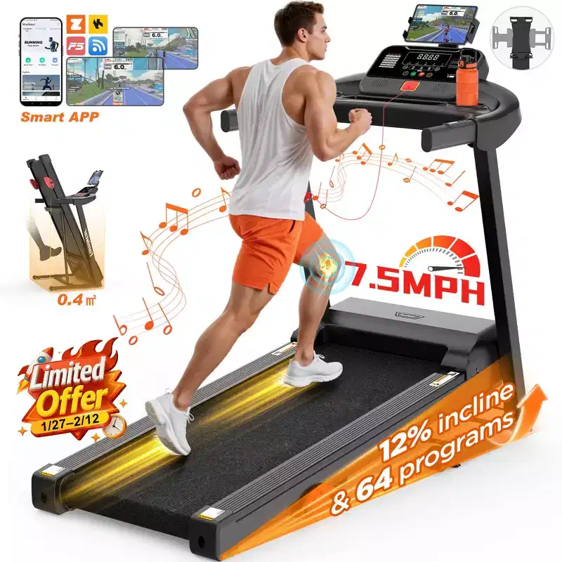 3HP Folding Treadmill for Home with Incline and 300 lb Capacity, APP Control, Compact Walking Running Machine