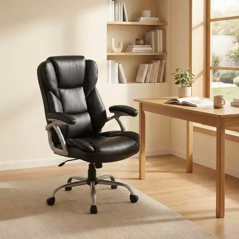 Costway Executive Office Chair with Padded Seat & Armrests, Adjustable Height & Backrest Brown/Black