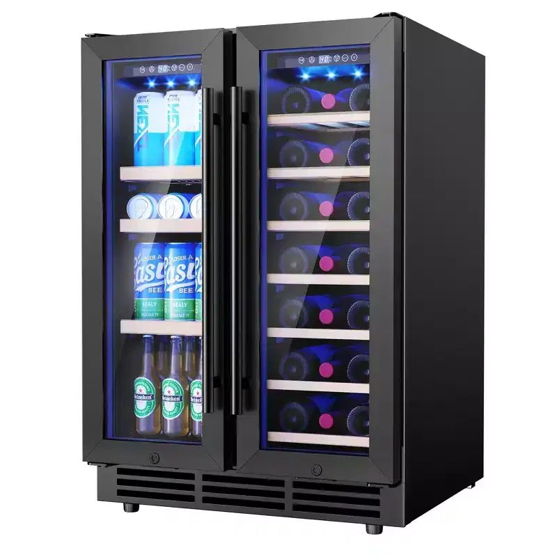 EUHOMY 4.65 cu. ft./21Bottles+88 Cans Dual Zone Wine & Beverage Fridge, Refrigerator with Glass Door, for Home/Bar/Office, Black