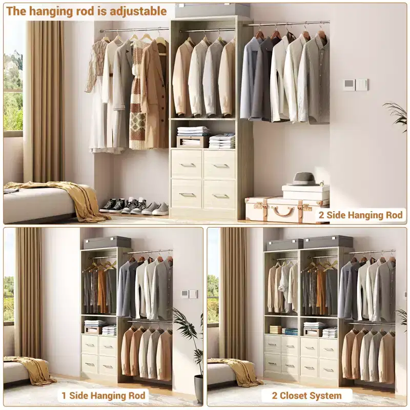 25 To 103 Closet System with Four Farbric Drawers