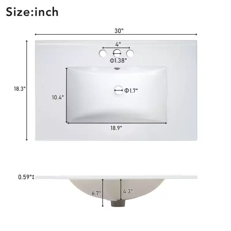 Bathroom Vanity with Sink, 1 Door, 2 Drawers, Bottom Open Storage Shelve Bathroom Cabinet Vanity (Excluding Faucets and Drainage Pipes)