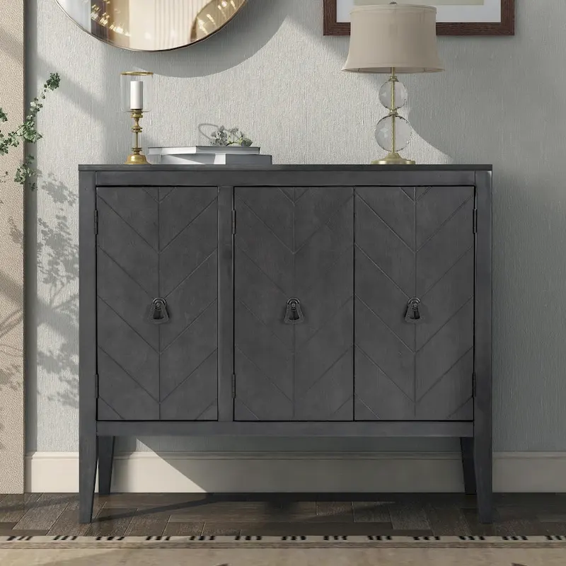 Vintage Accent Storage Cabinet with Adjustable Shelf, Solid Wood Sideboard Console Table Sofa Table