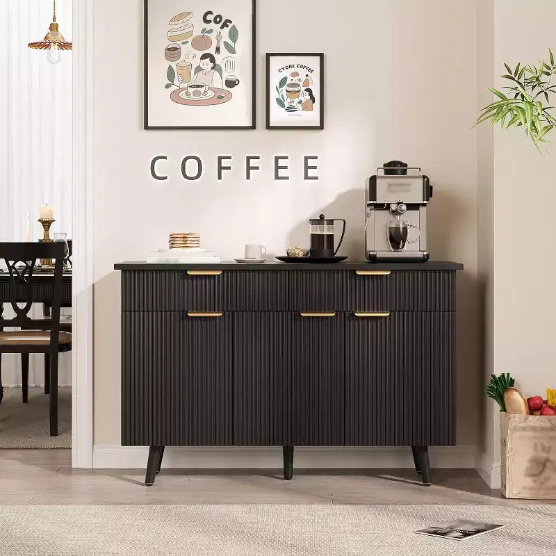 47 Sideboard Buffet Cabinet, Pantry Cabinet with Drawers Adjustable Shelf, Wood Cupboard Coffee Table for Kitchen, Living Room, Dining Room