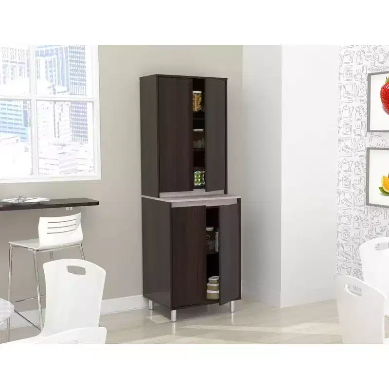 4 Door Breakroom Cabinet Espresso/Amber Gray