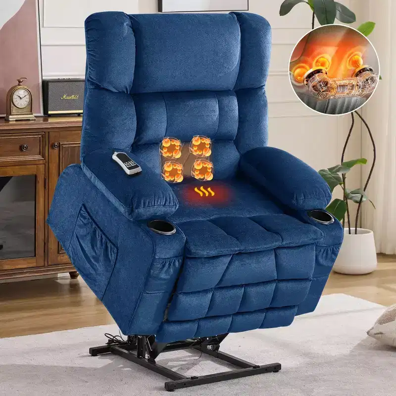 Dual Motor Large Power Lift Recliner Chair, Lay Flat Lift Chair with knead the waist and heat, Big Lift Recliner for Tall People, Cup Holders