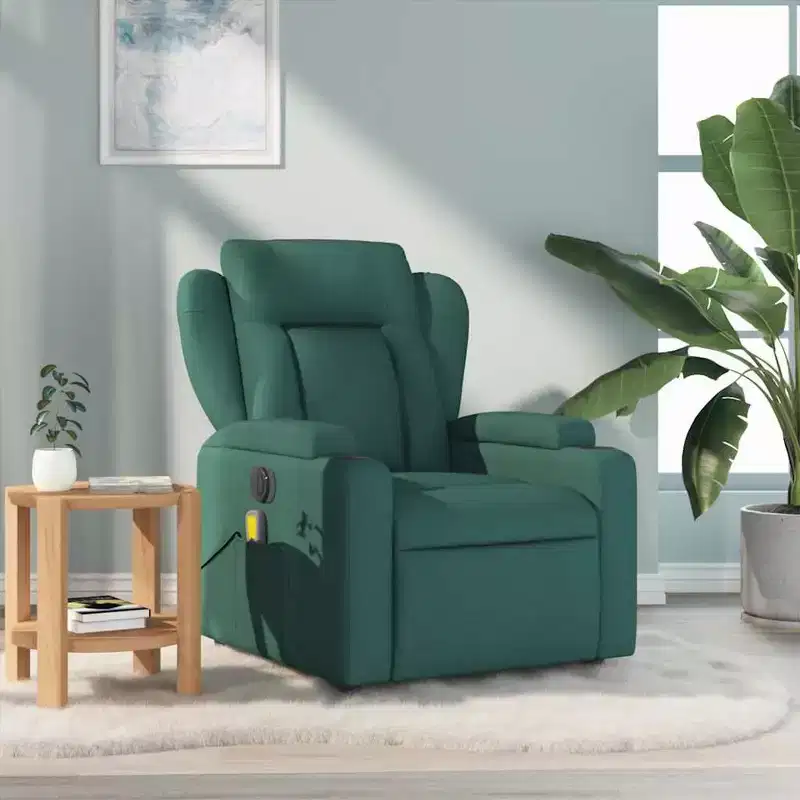 Dark Green Fabric Massage Recliner Chair – Manual Recline, USB Vibration, 1-Seat