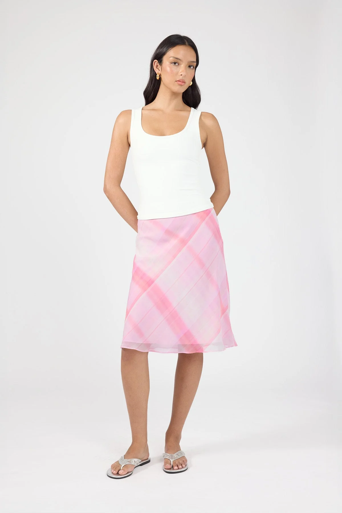 Midi Skirt Pink Check