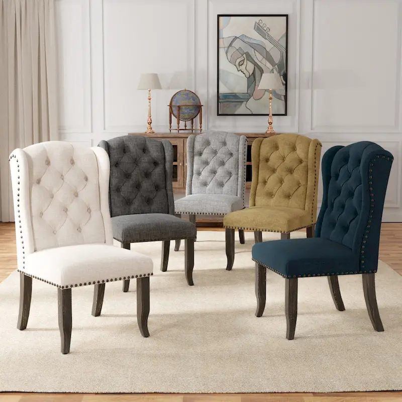 Tufted Linen Wingback Dining Chairs