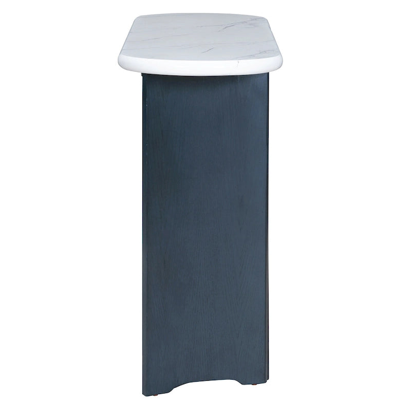 Oval Faux Marble Top Console Table Entryway Table, Narrow Sofa Table Hallway Accent Table with Triangular Base