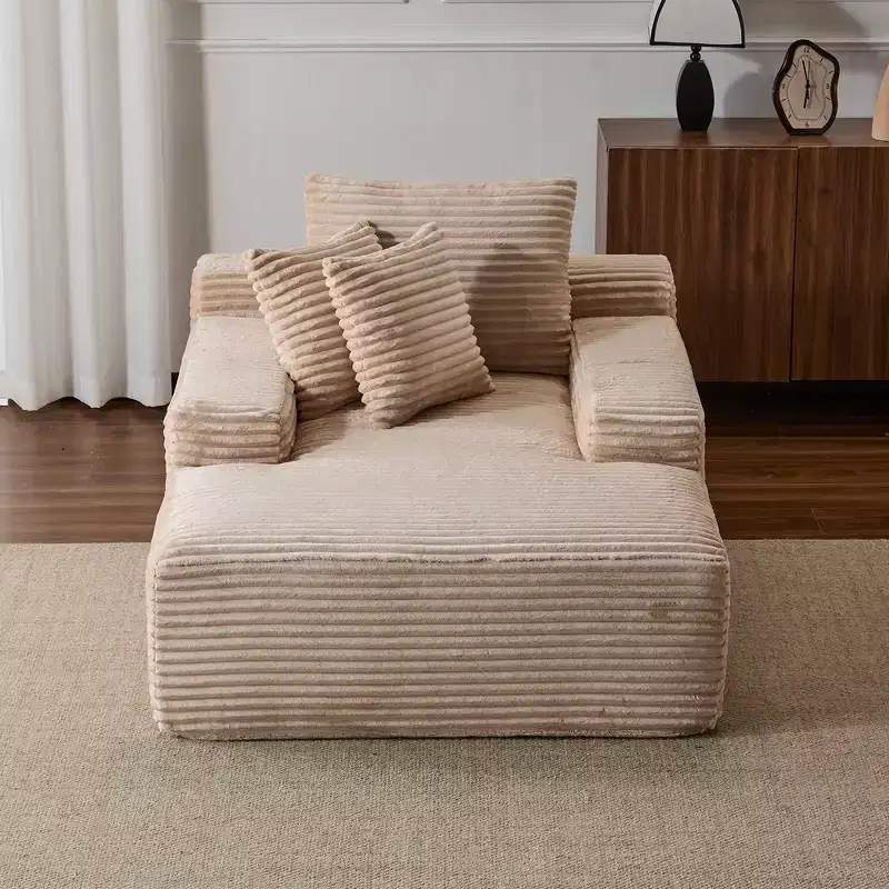 Whisen Modern Corduroy Single Sleeper Sofa & Chaise Lounge Chair & Daybed with Accent Pillows, No Assembly Required