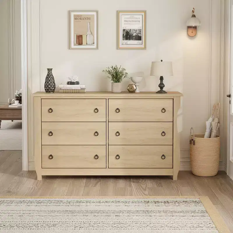 Garvee 6 Dresser for Bedroom, 47.2 Wide Drawer Dresser with Storage Chest, Freestanding Wooden Closet Storage Chest for Living Room