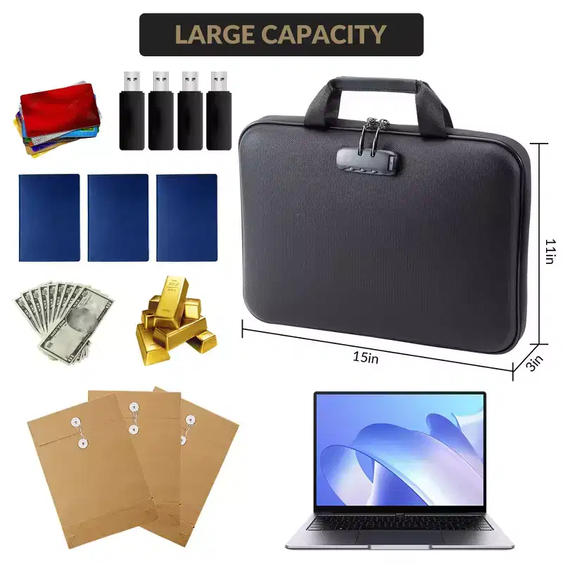 Fireproof Document Box with Lock, Waterproof Fire Safe Hard Case File Box, Portable Important Document Storage Organizer Bag