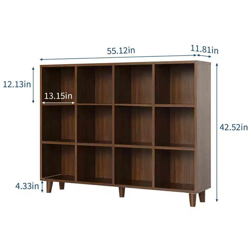 Wooden Cube Bookshelf, Freestanding Open Bookcase, Floor Standing Display Cabinet, Open Storage Organizer for Living Room, Office, Study Room