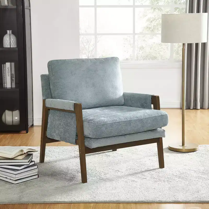 Blue / Gray / Green / Orange / Red / White / Yellow Velvet Mid-Century Accent Armchair, Single Seat