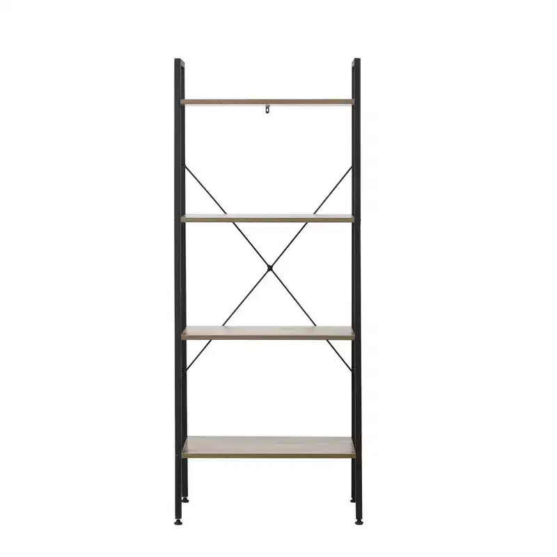 LuxenHome 4-Shelf 58.3 x 23.62 W Wood and Metal Ladder Bookcase. Brown