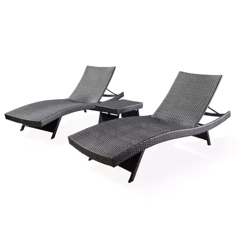 GDFStudio Olivia Outdoor Wicker 3 Piece Armless Adjustable Chaise Lounge Chat Set