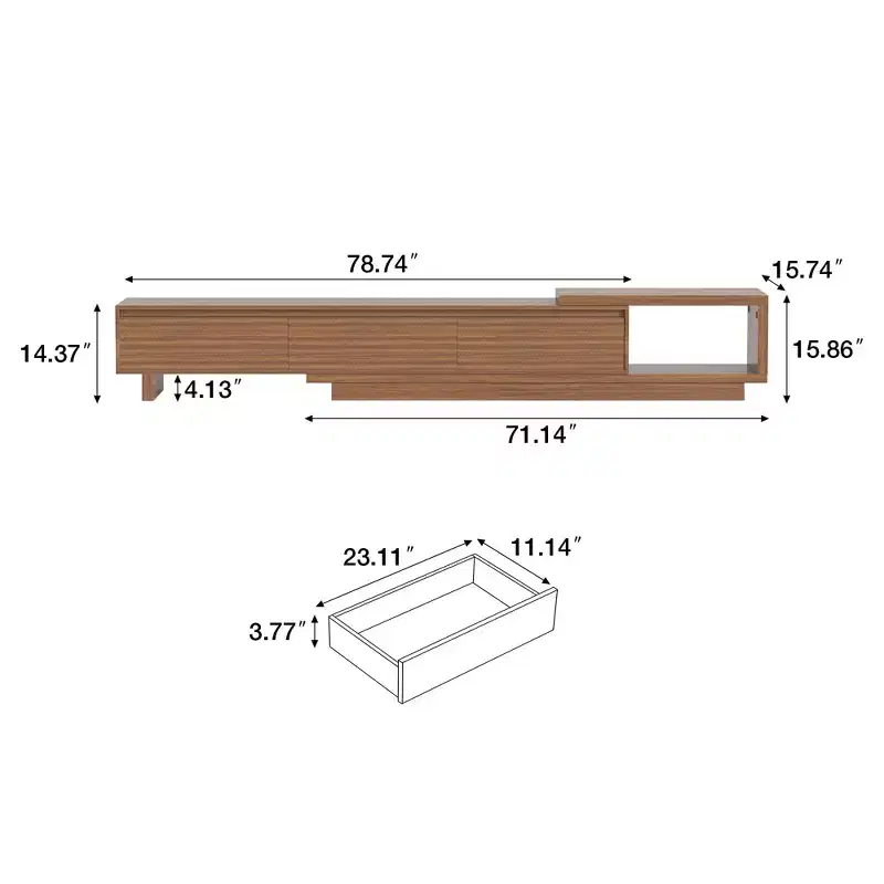 MDF Extendable TV Stand with 3 Drawers 15.86''H x 78.74-102.3''W x 15.74''D