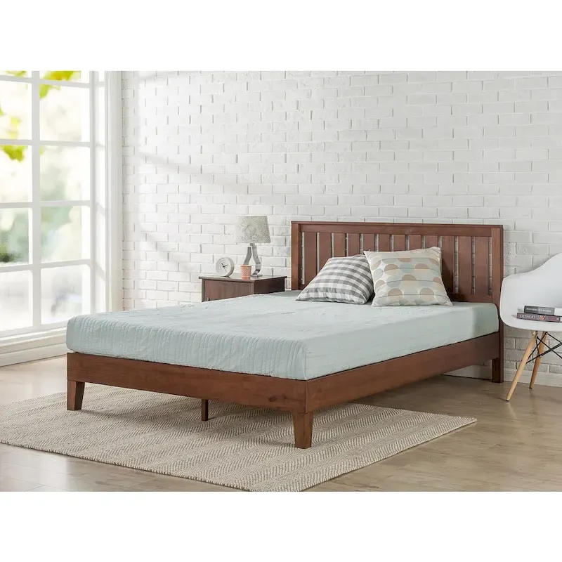 Antique Espresso Wood Platform Bed