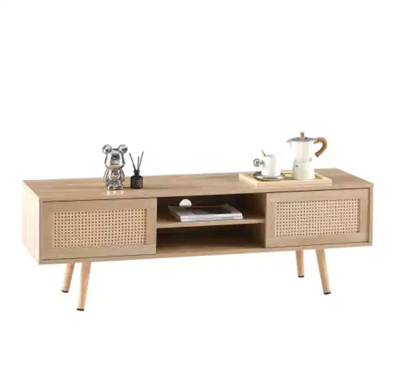 Solid Wood & MDF 55.12 Rattan TV Stand, Natural