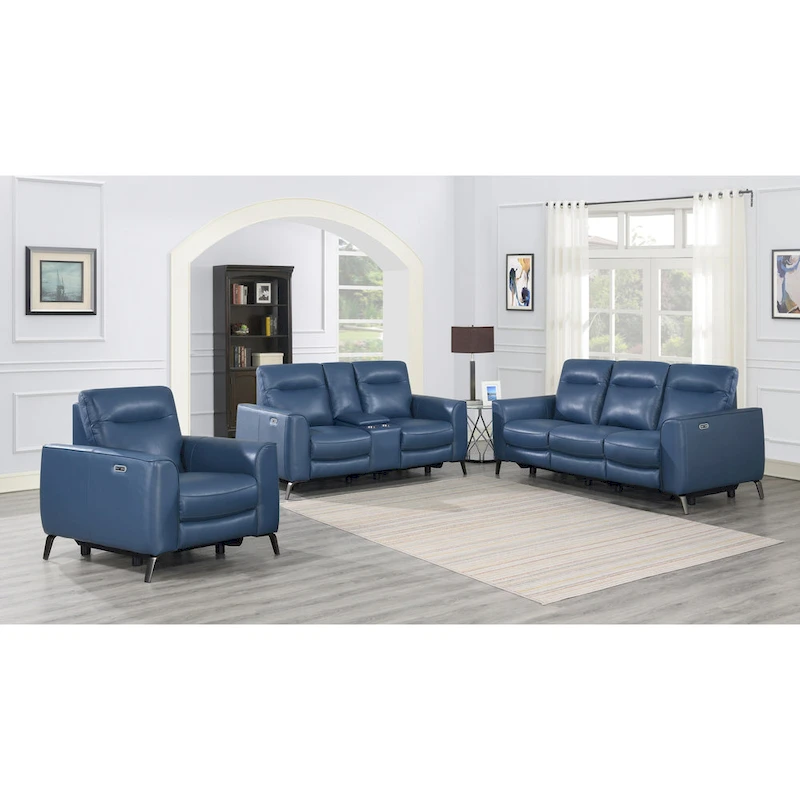 Steve Silver Top Grain Leather Ocean Blue Power Reclining Chair