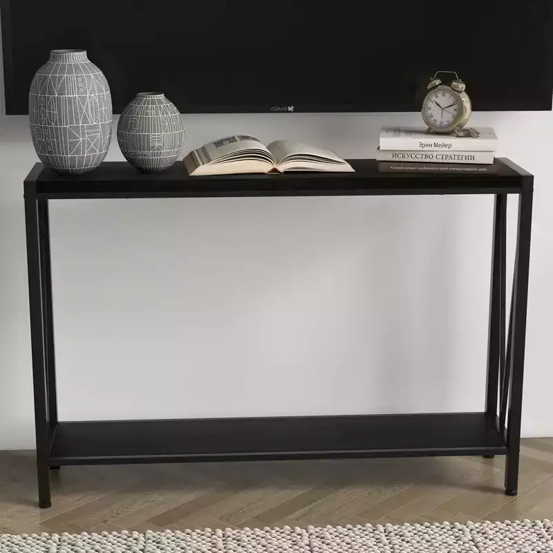 43'' Narrow Console Table with V Design, 2-Tier Entryway Table with Storage Shelf for Living Room