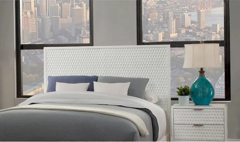 White Pearl Wood Headboard with Textured Finish