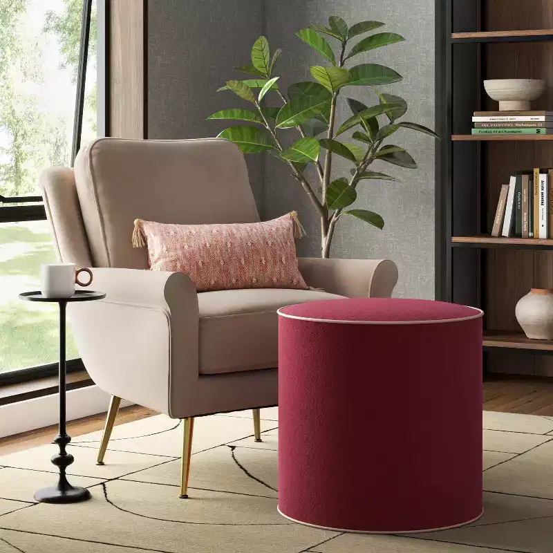 Contrast Welt Drum Ottoman in Velvet