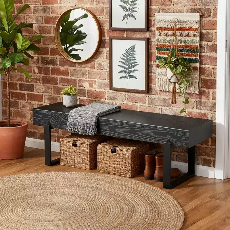 Ultra-Thick Wood Bench with Metal Base & Anti-Slip Feet