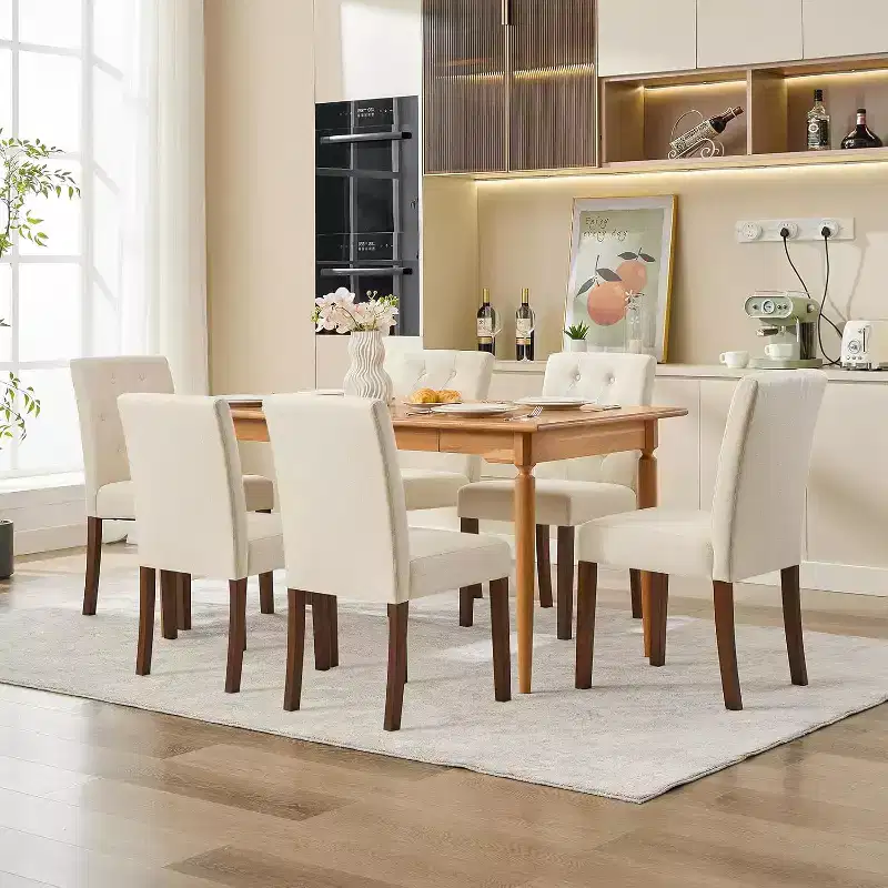 Button Tufted Parsons Dining Chairs Set of 2, Upholstered Fabric Kitchen Chairs with Padded Seats & Wood Legs, Living Room Kitchen Furniture