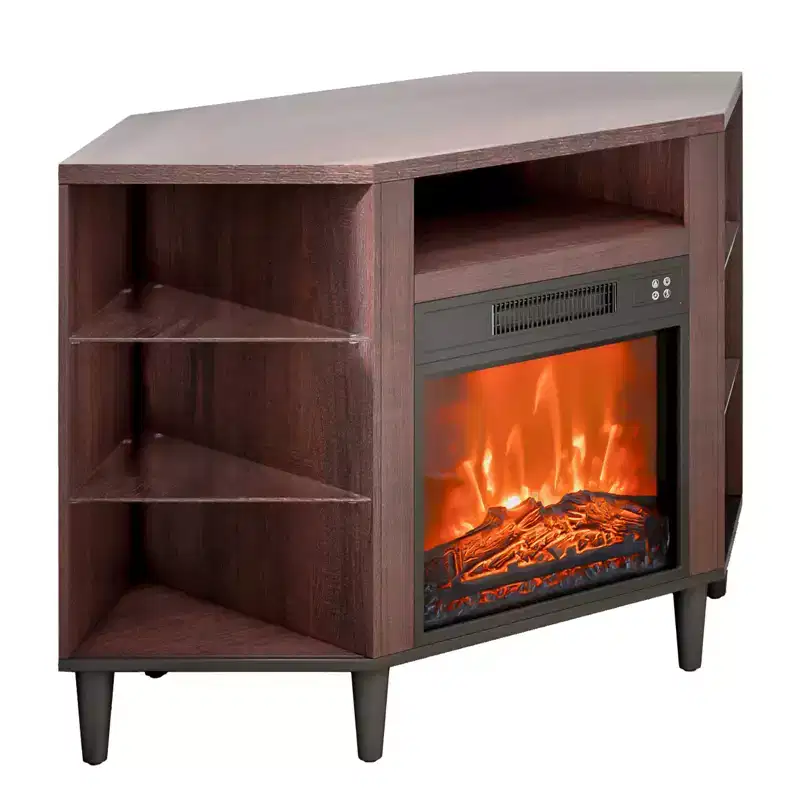 VEVOR Electric Fireplace TV Stand, Corner TV Stand for TVs up to 50, Corner Console with 18 Fireplace, Vintage Design, Remote Control & Timer