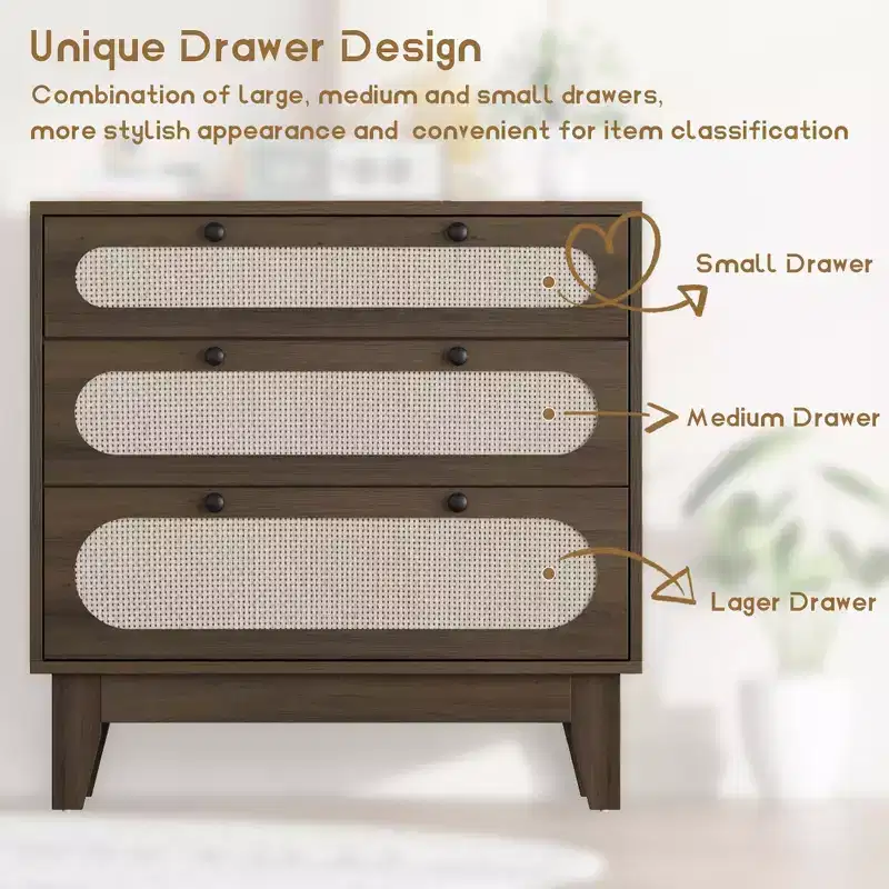 Three-Drawer Dressing Cabinet, Modern Farmhouse Style Wooden Slim-Profile Bedside Table with Three Drawers, for Bedroom or Living Room
