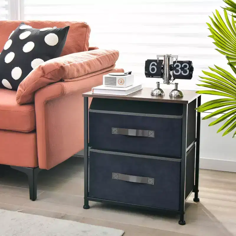 Costway Nightstand End Side Table Dresser with 2 Pull-out Fabric Drawers for Bedroom