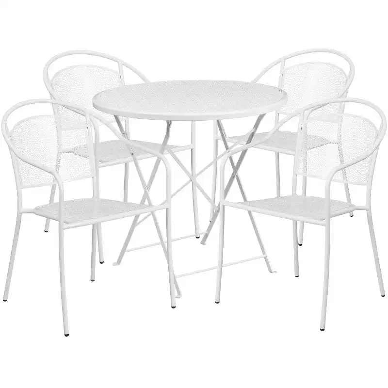 Emma and Oliver Commercial Grade 30 Round Metal Folding Patio Table Set w/ 4 Round Back Chairs