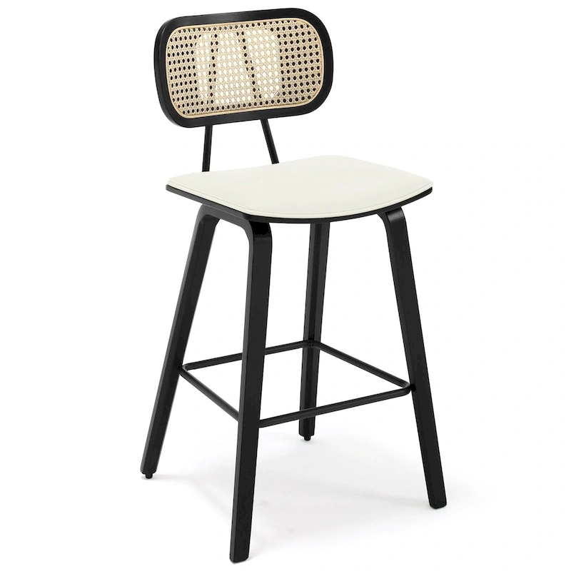 26-inch Wood Counter Height Bar Stools with Rattan Back