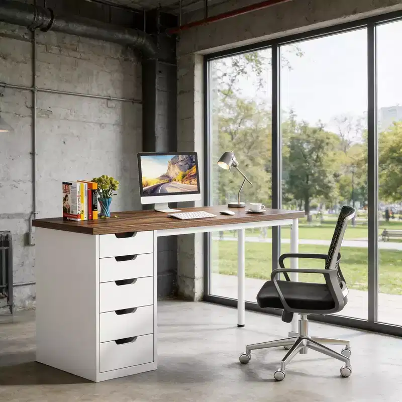 Computer Desk with 5 Drawers, Modern Study Table Writing Desk