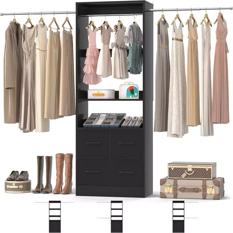 25 To 103 Closet System with Four Farbric Drawers